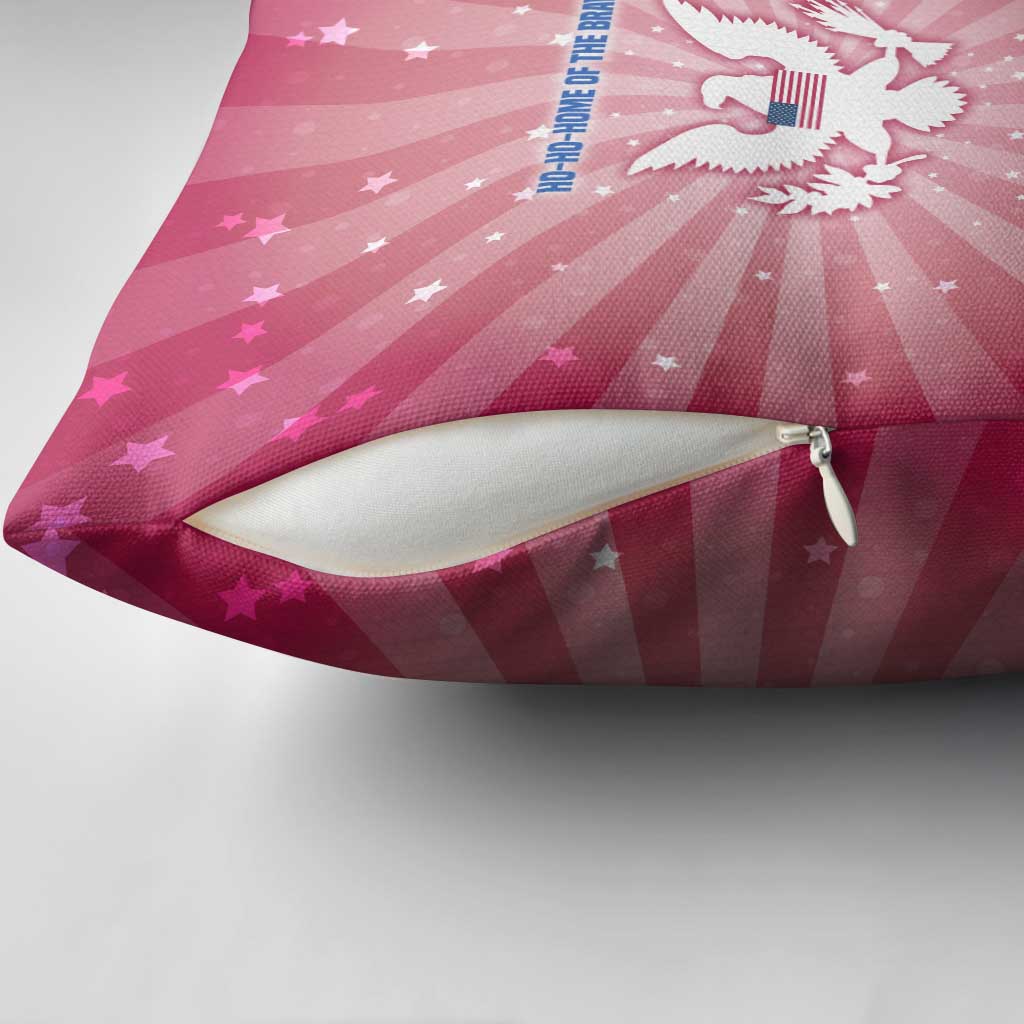 USA Christmas Pillow Cover with Bald Eagle Seal Pink Starburst Pattern and Festive Holiday Icons - Wonder Print Shop