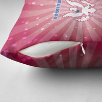USA Christmas Pillow Cover with Bald Eagle Seal Pink Starburst Pattern and Festive Holiday Icons - Wonder Print Shop