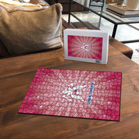 USA Christmas Puzzle with Bald Eagle Seal Pink Starburst Pattern and Festive Holiday Icons - Wonder Print Shop