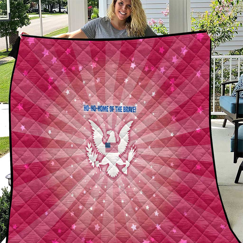 USA Christmas Quilt with Bald Eagle Seal Pink Starburst Pattern and Festive Holiday Icons - Wonder Print Shop