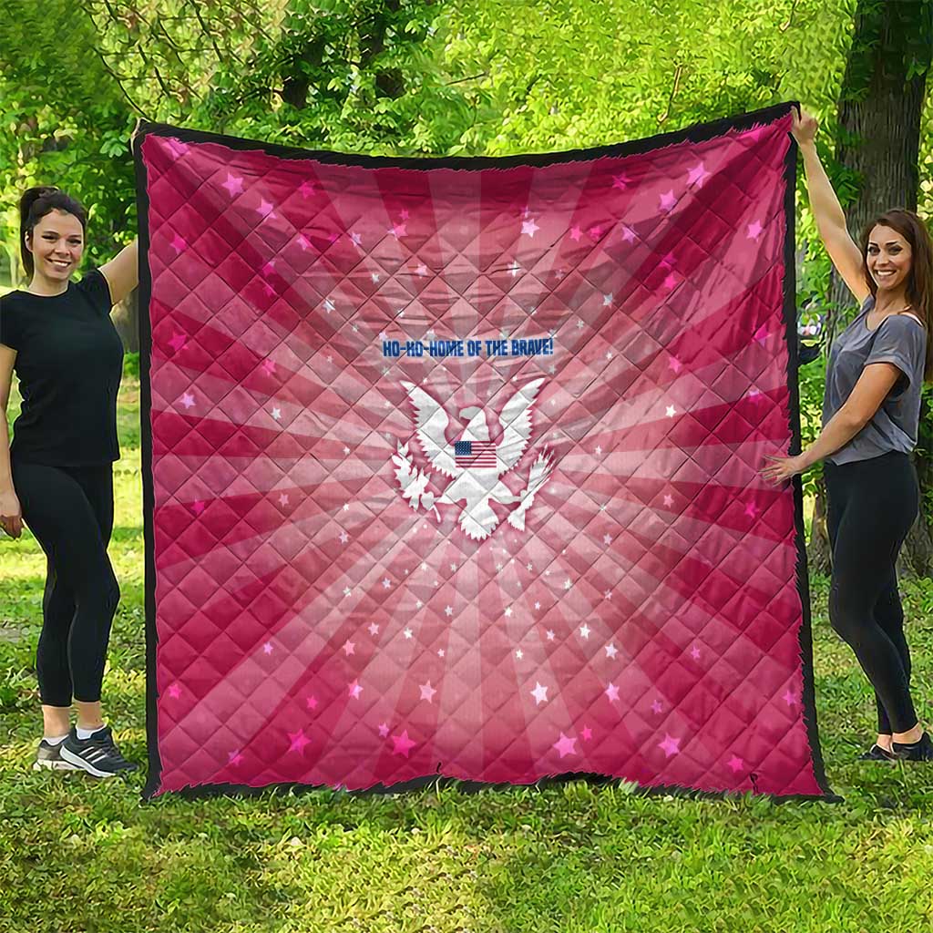 USA Christmas Quilt with Bald Eagle Seal Pink Starburst Pattern and Festive Holiday Icons - Wonder Print Shop
