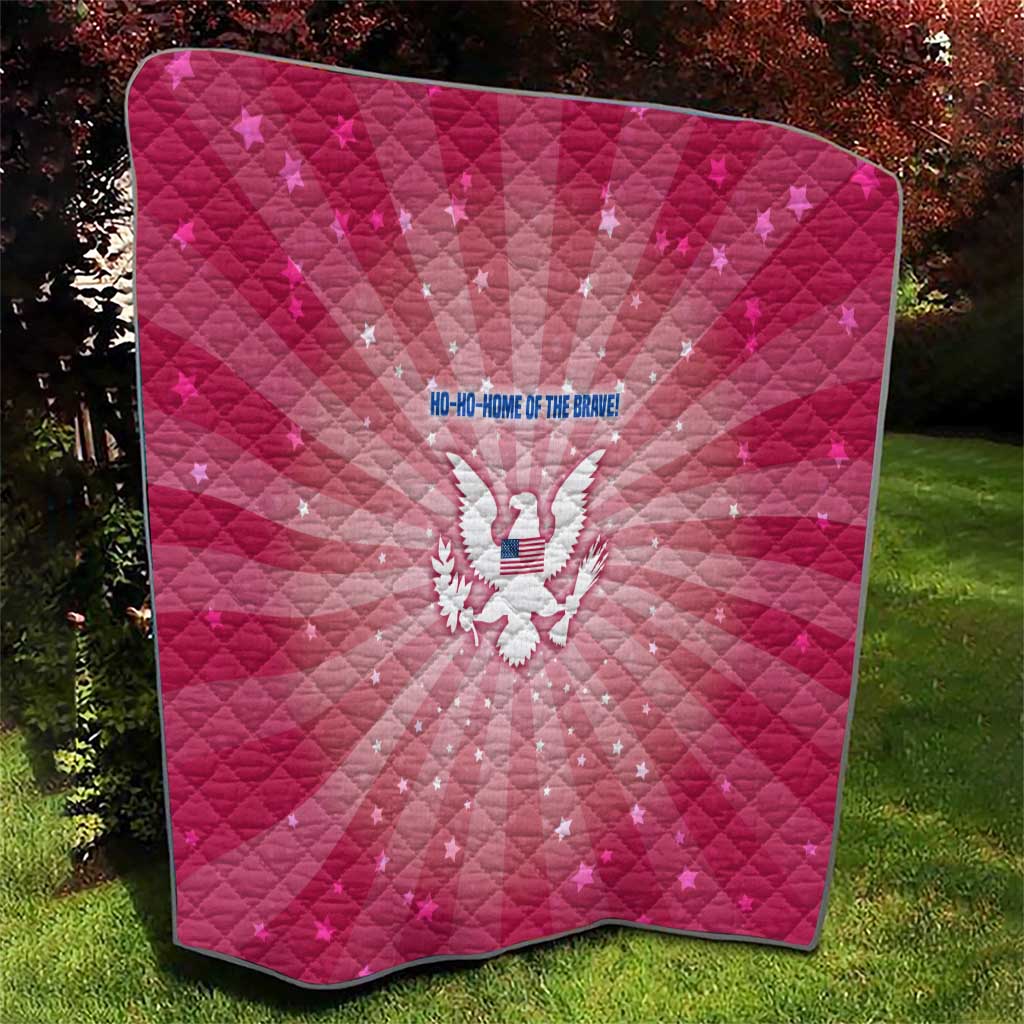 USA Christmas Quilt with Bald Eagle Seal Pink Starburst Pattern and Festive Holiday Icons - Wonder Print Shop