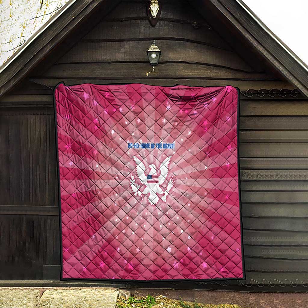 USA Christmas Quilt with Bald Eagle Seal Pink Starburst Pattern and Festive Holiday Icons - Wonder Print Shop