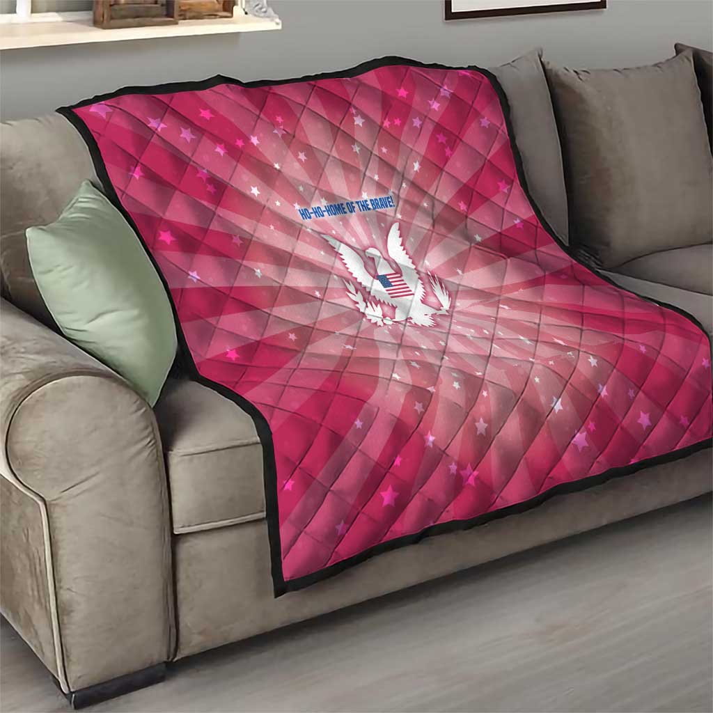USA Christmas Quilt with Bald Eagle Seal Pink Starburst Pattern and Festive Holiday Icons - Wonder Print Shop