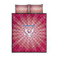 USA Christmas Quilt Bed Set with Bald Eagle Seal Pink Starburst Pattern and Festive Holiday Icons - Wonder Print Shop