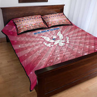USA Christmas Quilt Bed Set with Bald Eagle Seal Pink Starburst Pattern and Festive Holiday Icons - Wonder Print Shop