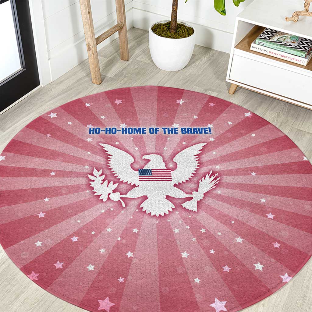 USA Christmas Round Carpet with Bald Eagle Seal Pink Starburst Pattern and Festive Holiday Icons - Wonder Print Shop
