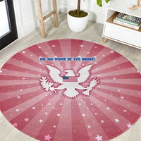 USA Christmas Round Carpet with Bald Eagle Seal Pink Starburst Pattern and Festive Holiday Icons - Wonder Print Shop