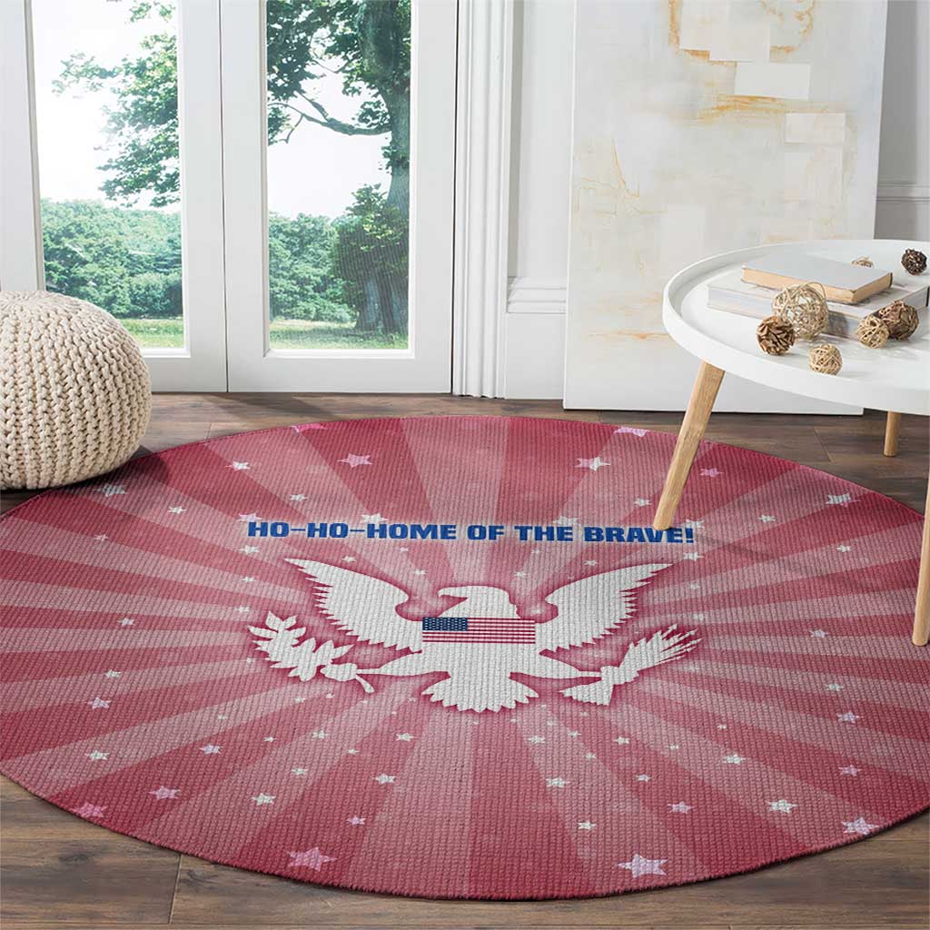 USA Christmas Round Carpet with Bald Eagle Seal Pink Starburst Pattern and Festive Holiday Icons - Wonder Print Shop