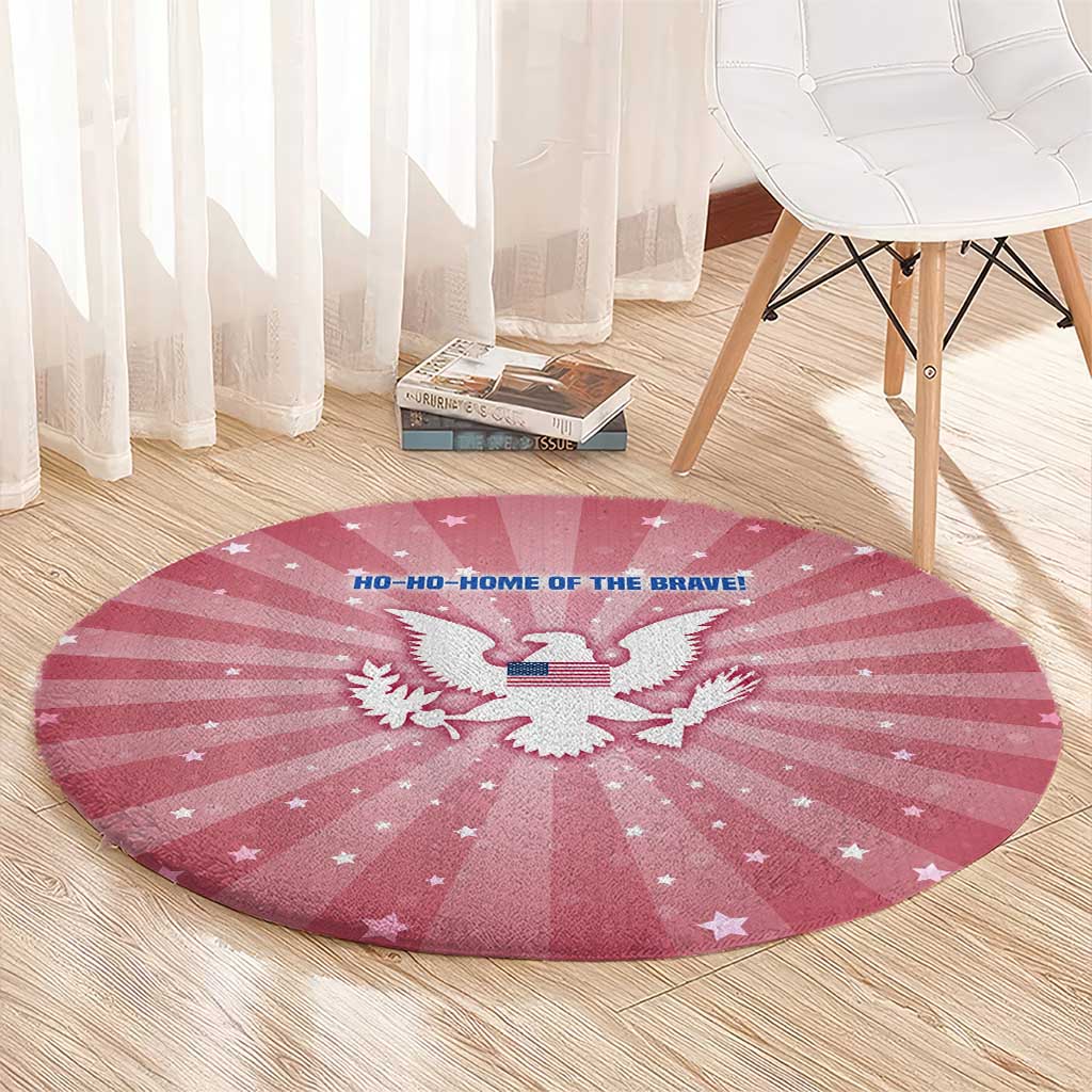USA Christmas Round Carpet with Bald Eagle Seal Pink Starburst Pattern and Festive Holiday Icons - Wonder Print Shop