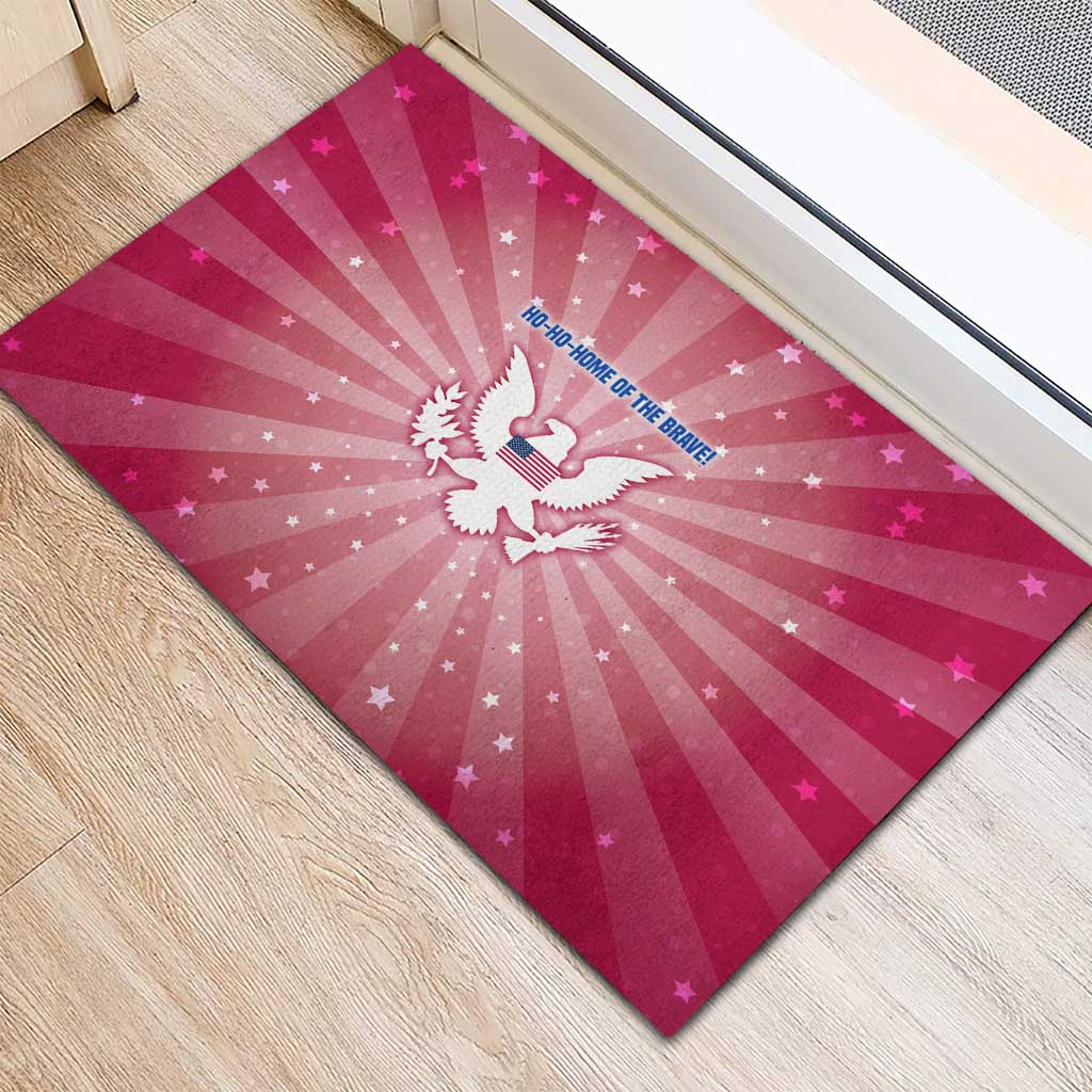 USA Christmas Rubber Doormat with Bald Eagle Seal Pink Starburst Pattern and Festive Holiday Icons - Wonder Print Shop