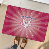 USA Christmas Rubber Doormat with Bald Eagle Seal Pink Starburst Pattern and Festive Holiday Icons - Wonder Print Shop