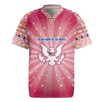 USA Christmas Rugby Jersey with Bald Eagle Seal Pink Starburst Pattern and Festive Holiday Icons - Wonder Print Shop
