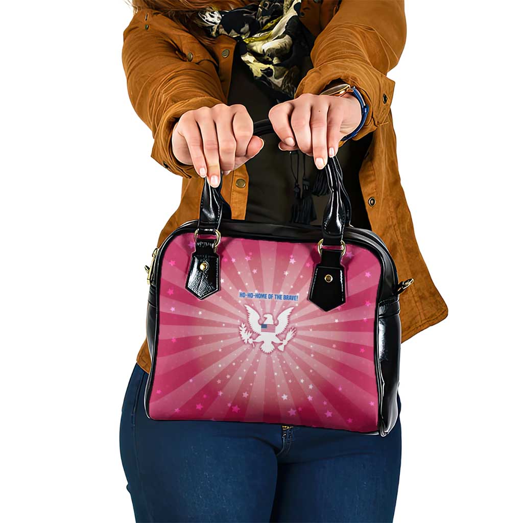 USA Christmas Shoulder Handbag with Bald Eagle Seal Pink Starburst Pattern and Festive Holiday Icons - Wonder Print Shop