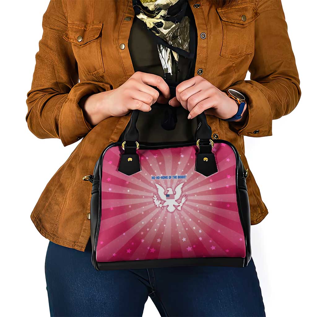 USA Christmas Shoulder Handbag with Bald Eagle Seal Pink Starburst Pattern and Festive Holiday Icons - Wonder Print Shop