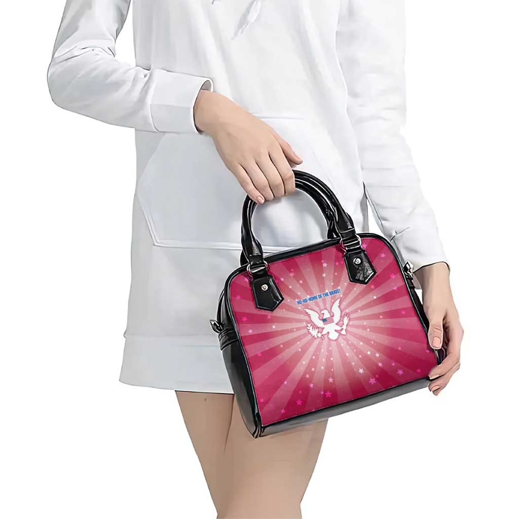 USA Christmas Shoulder Handbag with Bald Eagle Seal Pink Starburst Pattern and Festive Holiday Icons - Wonder Print Shop