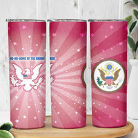 USA Christmas Skinny Tumbler with Bald Eagle Seal Pink Starburst Pattern and Festive Holiday Icons - Wonder Print Shop
