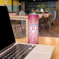 USA Christmas Skinny Tumbler with Bald Eagle Seal Pink Starburst Pattern and Festive Holiday Icons - Wonder Print Shop