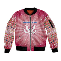USA Christmas Sleeve Zip Bomber Jacket with Bald Eagle Seal Pink Starburst Pattern and Festive Holiday Icons - Wonder Print Shop