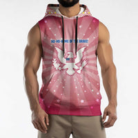 USA Christmas Sleeveless Hoodie with Bald Eagle Seal Pink Starburst Pattern and Festive Holiday Icons - Wonder Print Shop