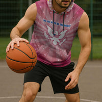 USA Christmas Sleeveless Hoodie with Bald Eagle Seal Pink Starburst Pattern and Festive Holiday Icons - Wonder Print Shop