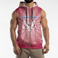 USA Christmas Sleeveless Zip Hoodie with Bald Eagle Seal Pink Starburst Pattern and Festive Holiday Icons - Wonder Print Shop