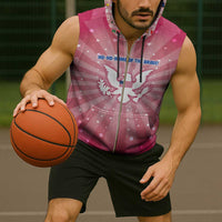 USA Christmas Sleeveless Zip Hoodie with Bald Eagle Seal Pink Starburst Pattern and Festive Holiday Icons - Wonder Print Shop