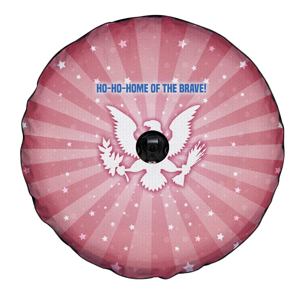 USA Christmas Spare Tire Cover with Bald Eagle Seal Pink Starburst Pattern and Festive Holiday Icons - Wonder Print Shop