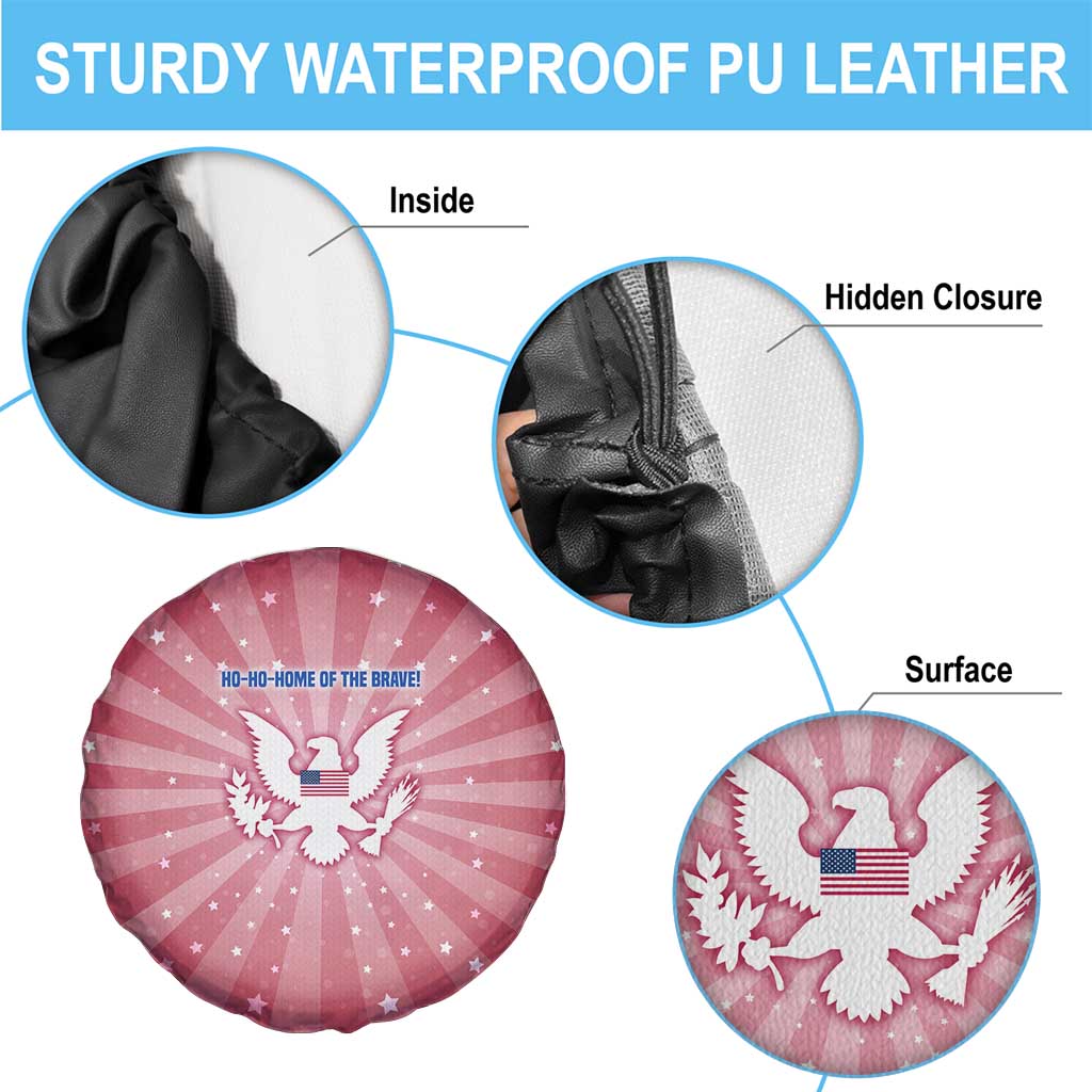 USA Christmas Spare Tire Cover with Bald Eagle Seal Pink Starburst Pattern and Festive Holiday Icons - Wonder Print Shop