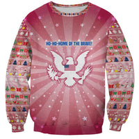 USA Christmas Sweatshirt with Bald Eagle Seal Pink Starburst Pattern and Festive Holiday Icons - Wonder Print Shop