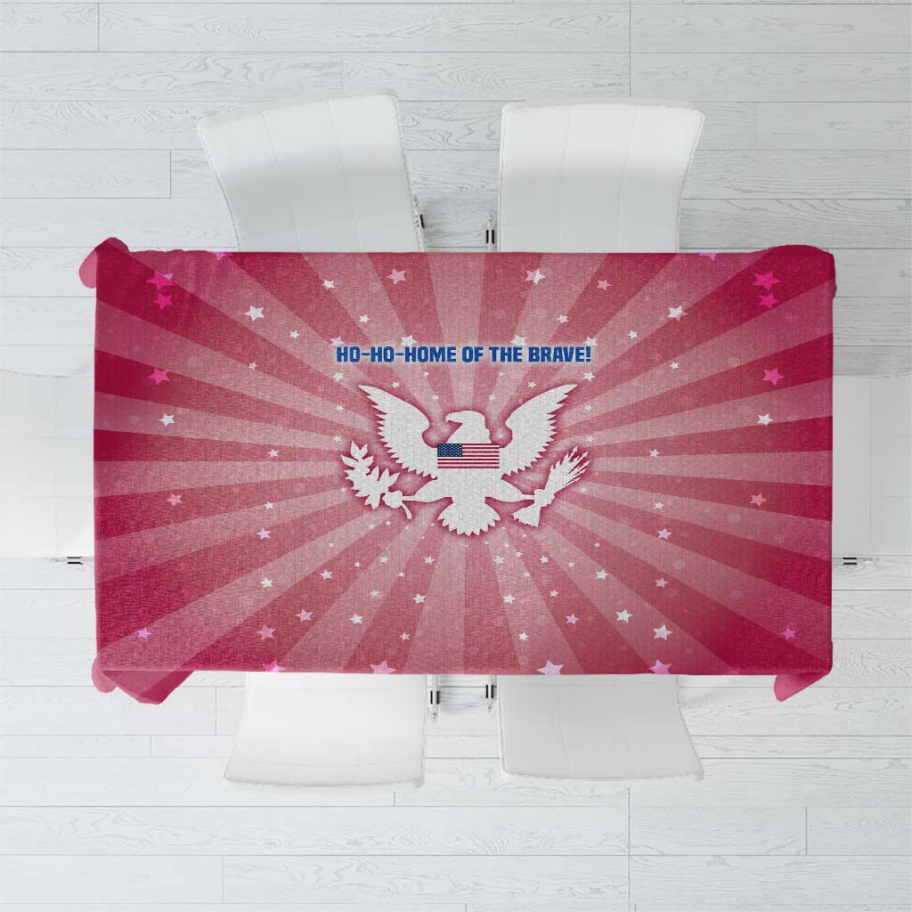 USA Christmas Tablecloth with Bald Eagle Seal Pink Starburst Pattern and Festive Holiday Icons - Wonder Print Shop