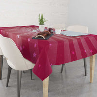 USA Christmas Tablecloth with Bald Eagle Seal Pink Starburst Pattern and Festive Holiday Icons - Wonder Print Shop