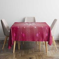 USA Christmas Tablecloth with Bald Eagle Seal Pink Starburst Pattern and Festive Holiday Icons - Wonder Print Shop