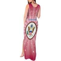 USA Christmas Tank Maxi Dress with Bald Eagle Seal Pink Starburst Pattern and Festive Holiday Icons - Wonder Print Shop