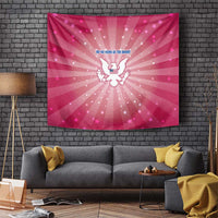 USA Christmas Tapestry with Bald Eagle Seal Pink Starburst Pattern and Festive Holiday Icons - Wonder Print Shop