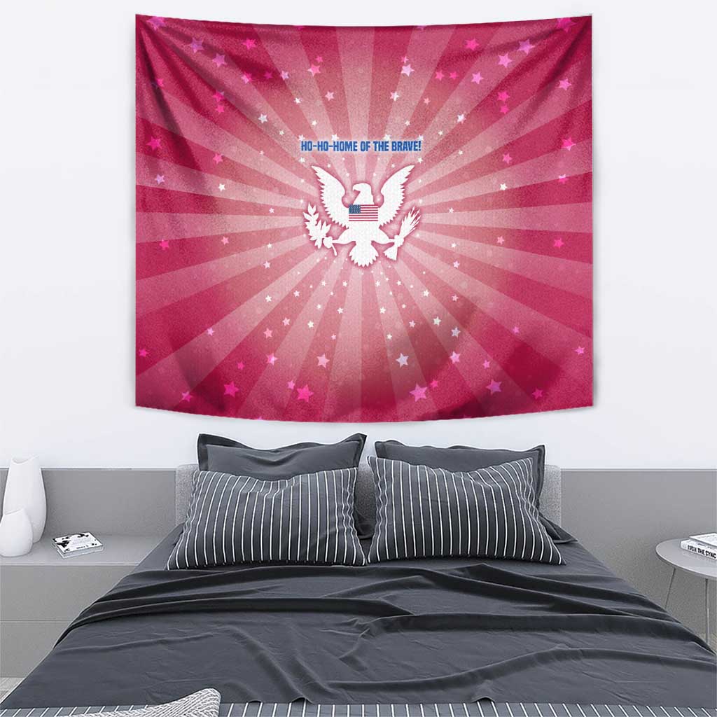USA Christmas Tapestry with Bald Eagle Seal Pink Starburst Pattern and Festive Holiday Icons - Wonder Print Shop