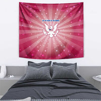 USA Christmas Tapestry with Bald Eagle Seal Pink Starburst Pattern and Festive Holiday Icons - Wonder Print Shop