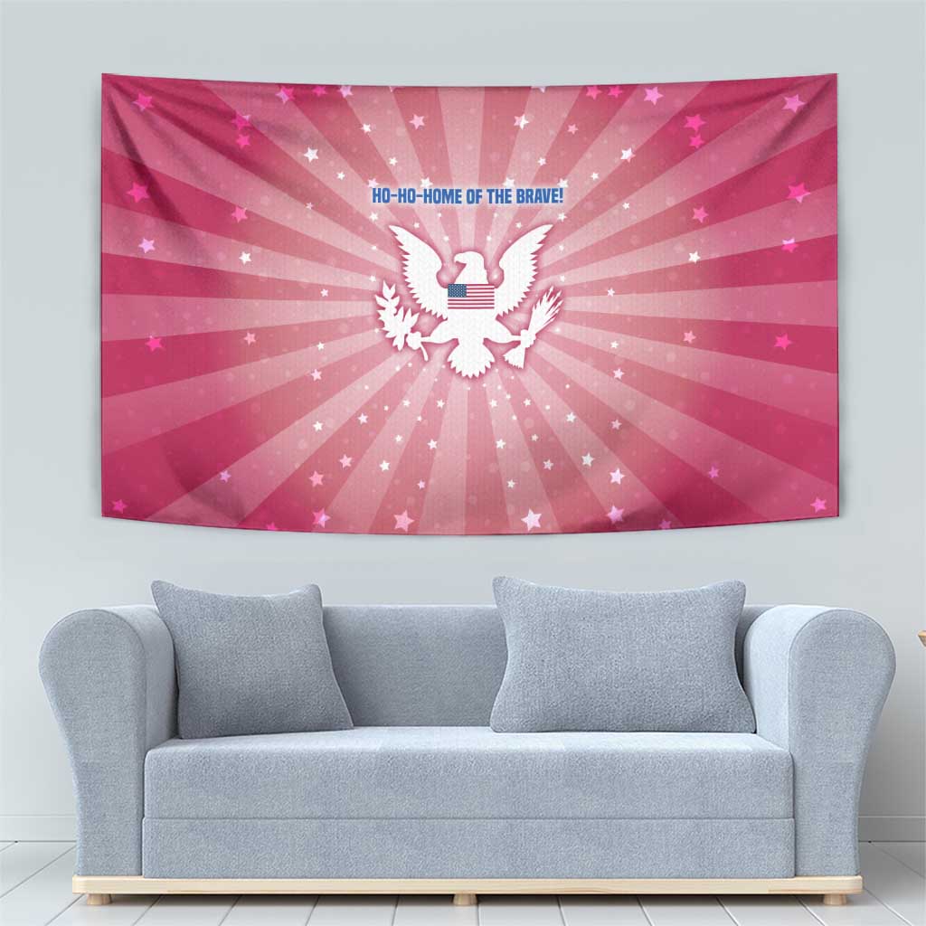 USA Christmas Tapestry with Bald Eagle Seal Pink Starburst Pattern and Festive Holiday Icons - Wonder Print Shop