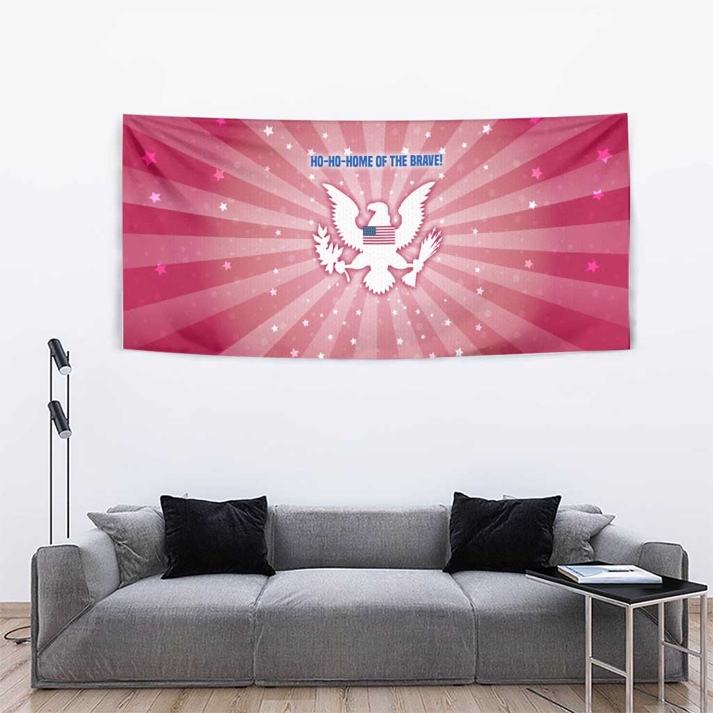 USA Christmas Tapestry with Bald Eagle Seal Pink Starburst Pattern and Festive Holiday Icons - Wonder Print Shop