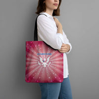 USA Christmas Tote Bag with Bald Eagle Seal Pink Starburst Pattern and Festive Holiday Icons - Wonder Print Shop