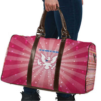 USA Christmas Travel Bag with Bald Eagle Seal Pink Starburst Pattern and Festive Holiday Icons - Wonder Print Shop
