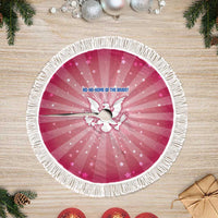 USA Christmas Tree Skirt with Bald Eagle Seal Pink Starburst Pattern and Festive Holiday Icons - Wonder Print Shop