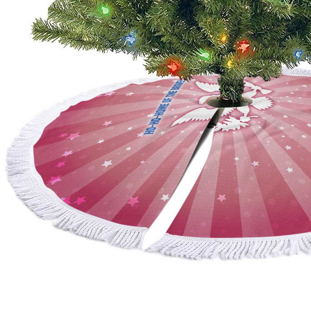 USA Christmas Tree Skirt with Bald Eagle Seal Pink Starburst Pattern and Festive Holiday Icons - Wonder Print Shop