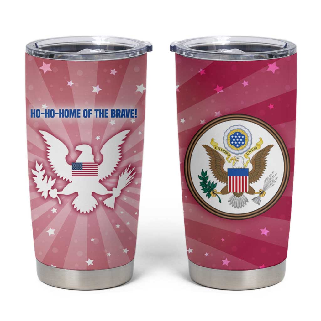 USA Christmas Tumbler Cup with Bald Eagle Seal Pink Starburst Pattern and Festive Holiday Icons - Wonder Print Shop