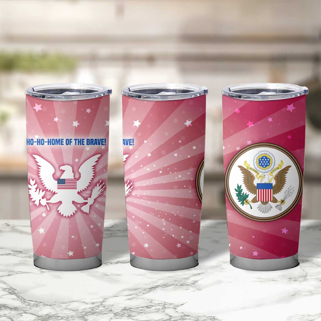USA Christmas Tumbler Cup with Bald Eagle Seal Pink Starburst Pattern and Festive Holiday Icons - Wonder Print Shop
