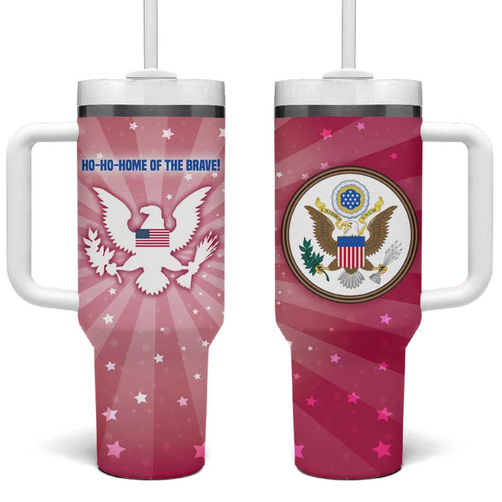 USA Christmas Tumbler With Handle with Bald Eagle Seal Pink Starburst Pattern and Festive Holiday Icons - Wonder Print Shop