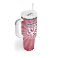 USA Christmas Tumbler With Handle with Bald Eagle Seal Pink Starburst Pattern and Festive Holiday Icons - Wonder Print Shop