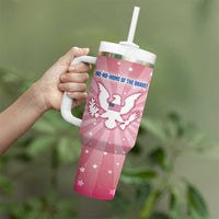 USA Christmas Tumbler With Handle with Bald Eagle Seal Pink Starburst Pattern and Festive Holiday Icons - Wonder Print Shop