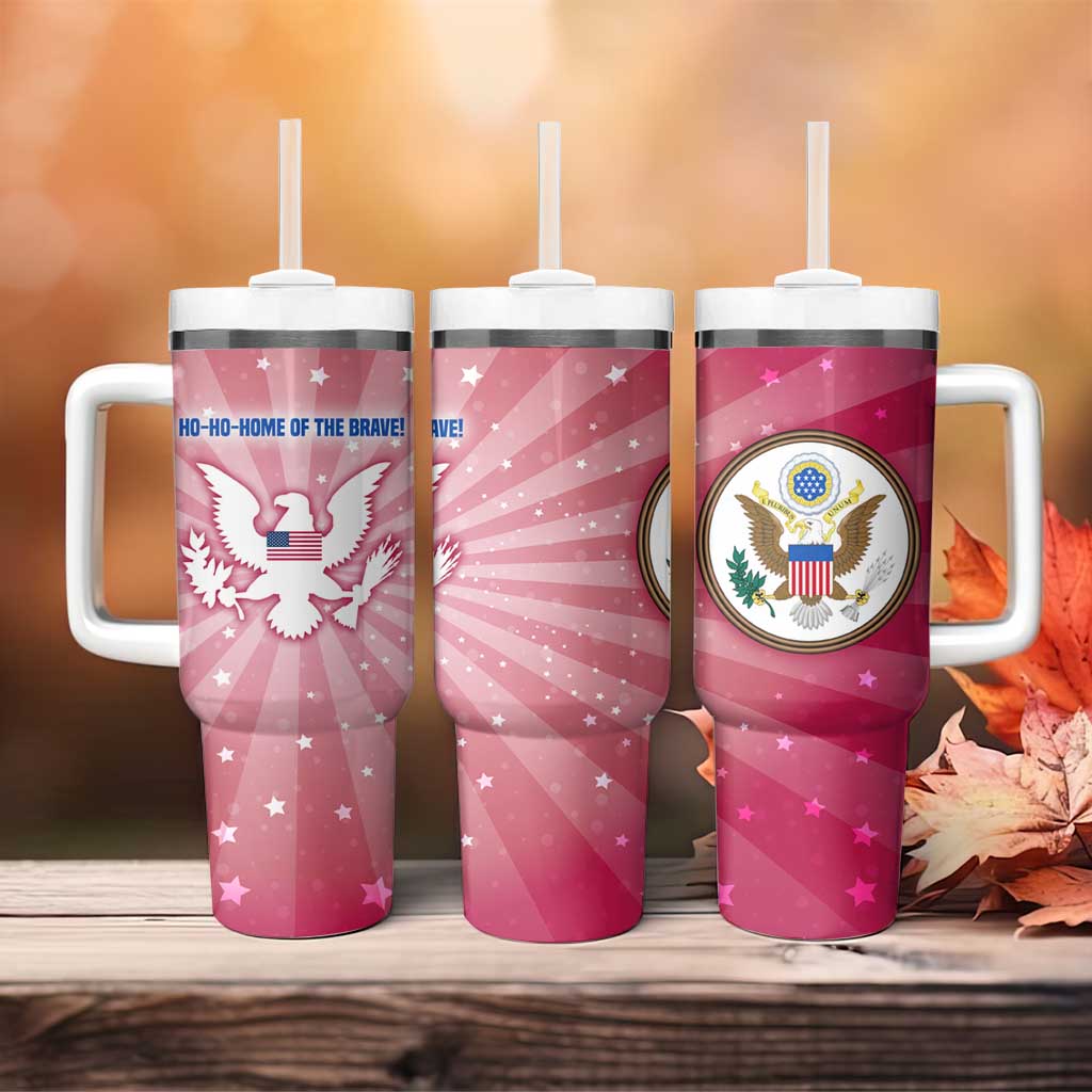 USA Christmas Tumbler With Handle with Bald Eagle Seal Pink Starburst Pattern and Festive Holiday Icons - Wonder Print Shop
