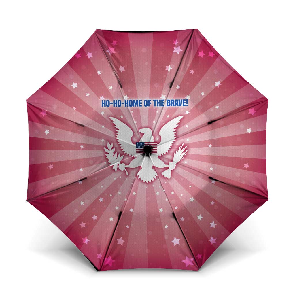USA Christmas Umbrella with Bald Eagle Seal Pink Starburst Pattern and Festive Holiday Icons - Wonder Print Shop
